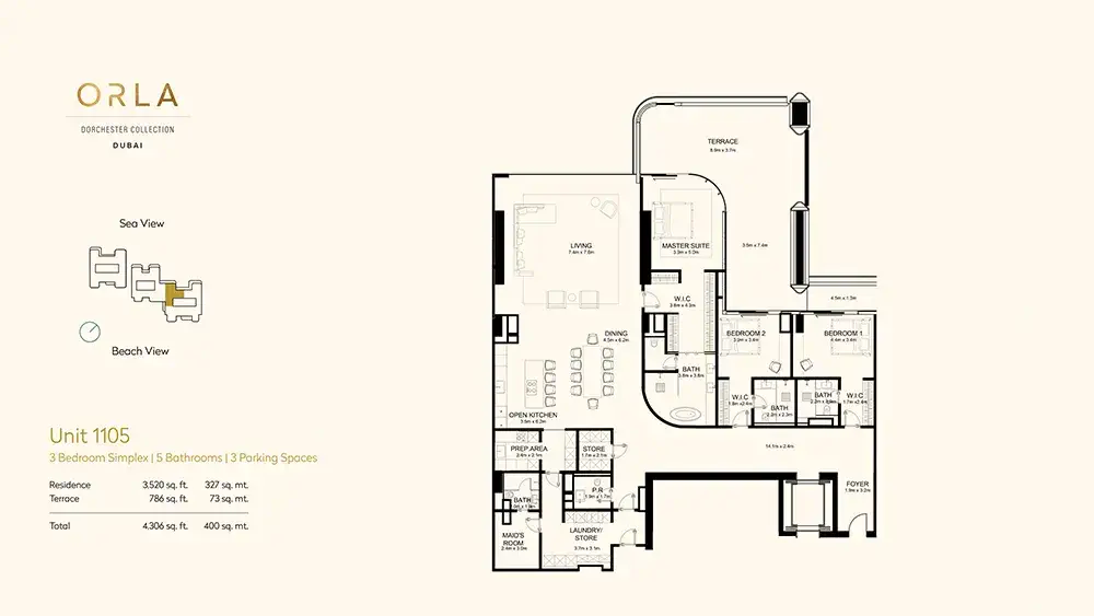 orla dorchester collection 3 bedroom floor plan